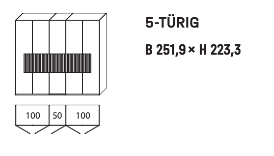 WSM 4400 5-türig Kleiderschrank mit Lamellen Akzent B 251,9 x H 223,3 cm