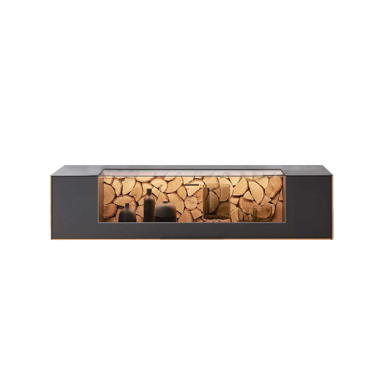 WM-2140-HA-NGEELELEMENT-11440 WM 2140 - Hängeelement Type 11440 als Horizontale Vitrine, mit Spaltholz Akzent in der Rückwand.