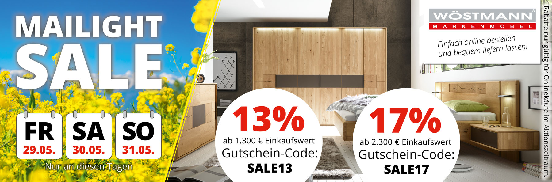 MaiLight SALE – jetzt schnell bis 31. Mai sparen! 13% Rabatt ab 1.300€ Einkaufswert mit Gutschein-Code SALE13. 17% Rabatt ab 2.300€ Einkaufswert mit Gutschein-Code SALE17.