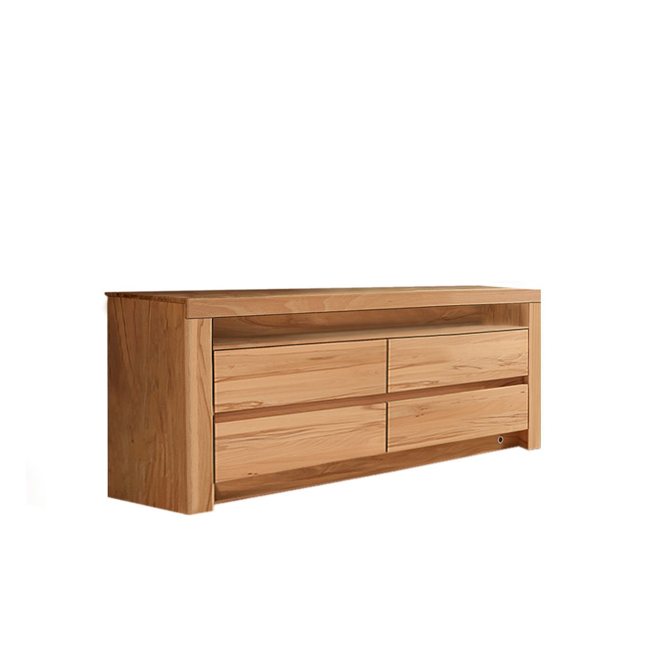 Soleo-3000-Medienschrank-1351-frei-Kernbuche Medienschrank in Kernbuche Type 1351 mit zwei Schubkästen und ein großes offenes Fach, optional mit Sockel Beleuchtung.