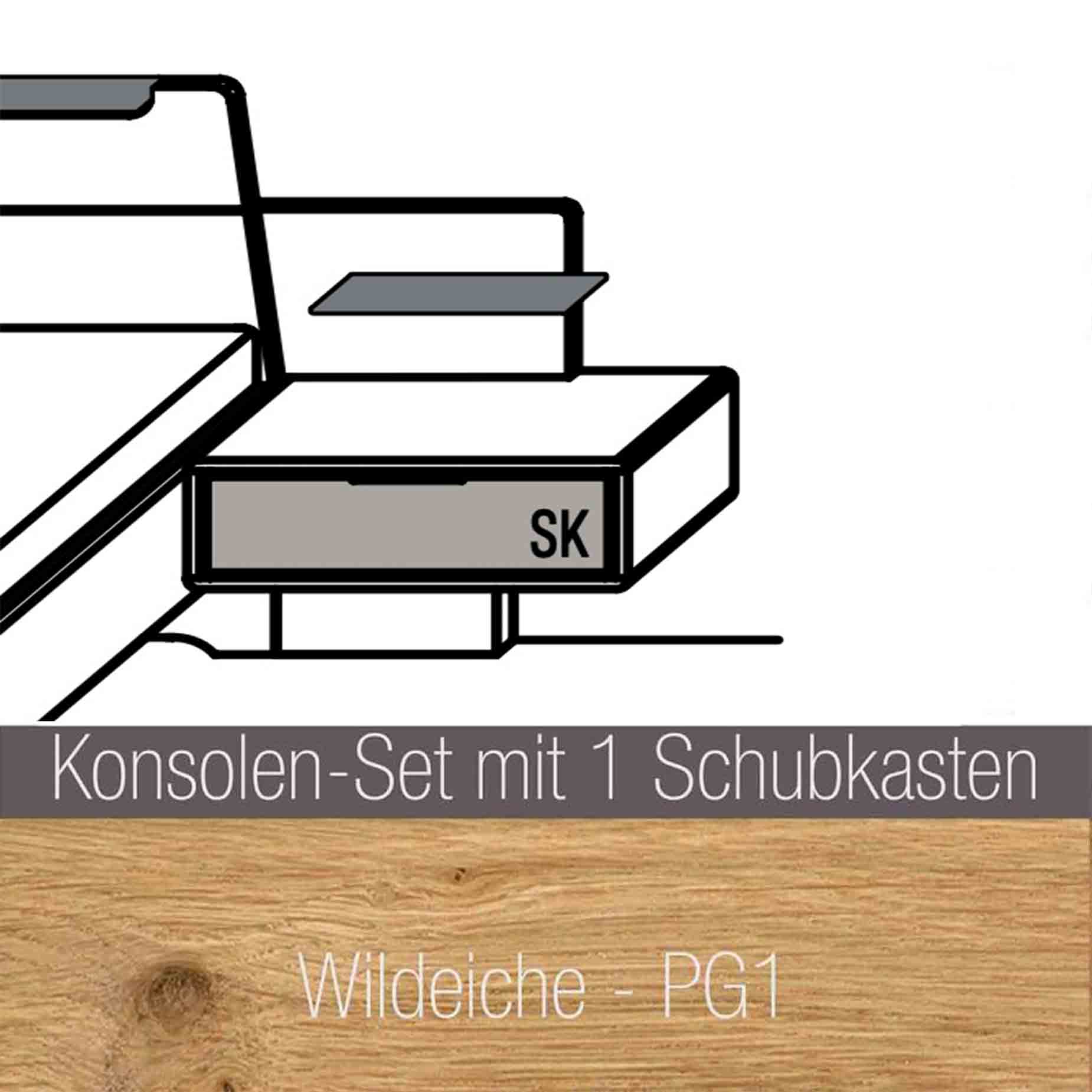 WSM 7100 Schlafzimmer PG1 inkl. Konsolen mit 1 Schubkasten optional mit bronzefarbigen Schubkasten