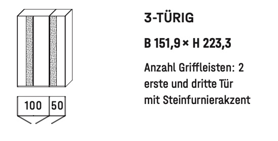 WSM 5100 3-türiger Kleiderschrank Type 6203 WSM 5100 3-türiger Kleiderschrank Zeichnung B 151,9 cm x H 223,3 cm mit Steinfurnier Akzent