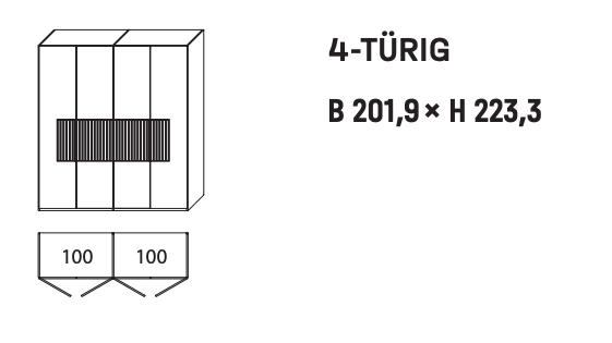 WSM 4400 4-türig Kleiderschrank mit Lamellen Akzent B 201,9 x H 223,3 cm