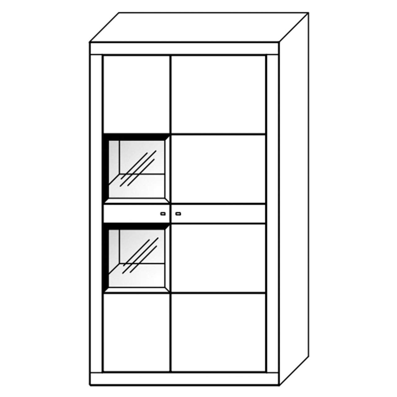 WM-aurum-kombi-schrank-4923-mass WM Aurum Kombinationsschrank, mit zwei Vitrinen Nischen, Technische Zeichnung.