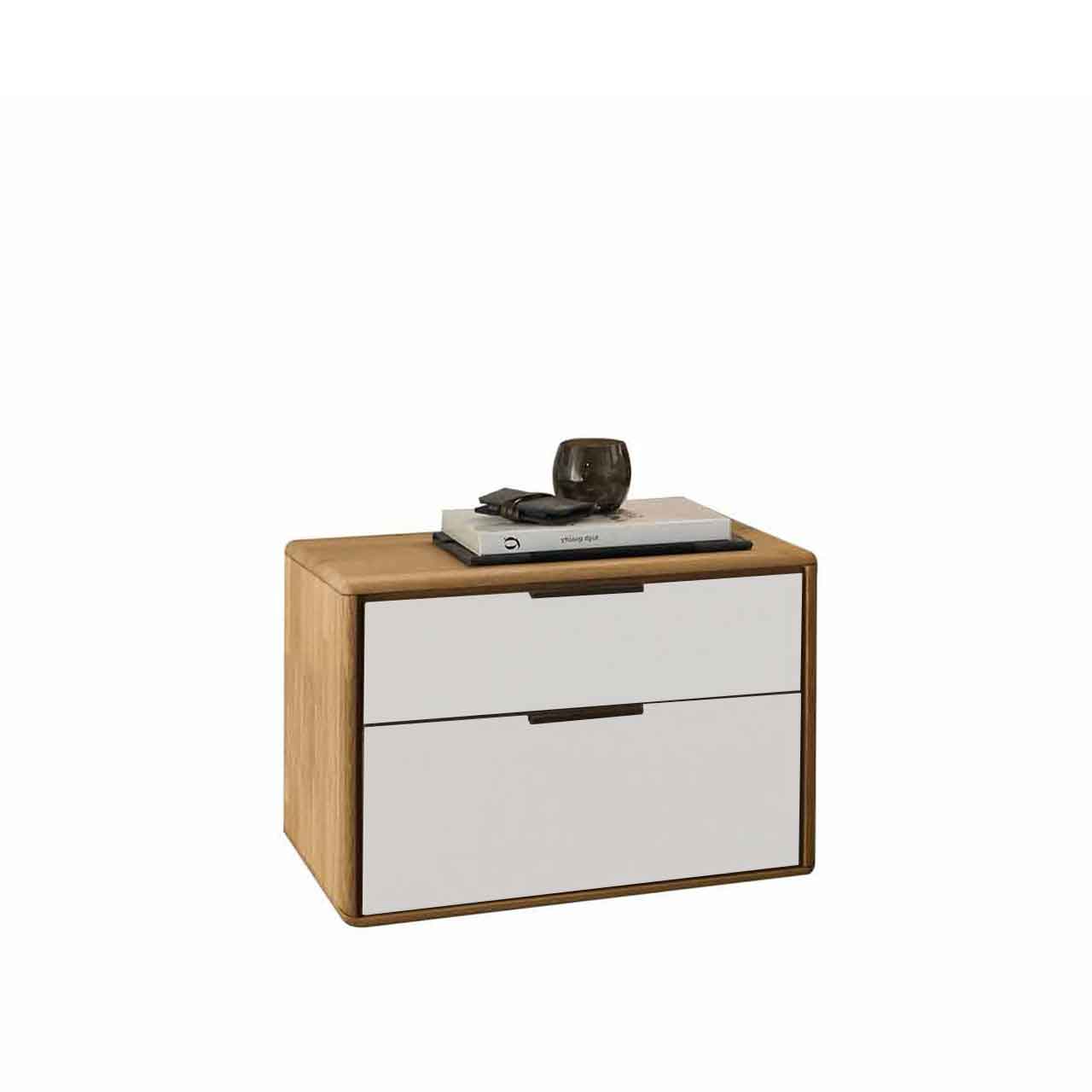 WSM 1600 Konsole 2 Schubkästen Konsole mit 2 Schubkästen, Korpus in Wildeiche und die Front in Lack Magnolie Akzent.