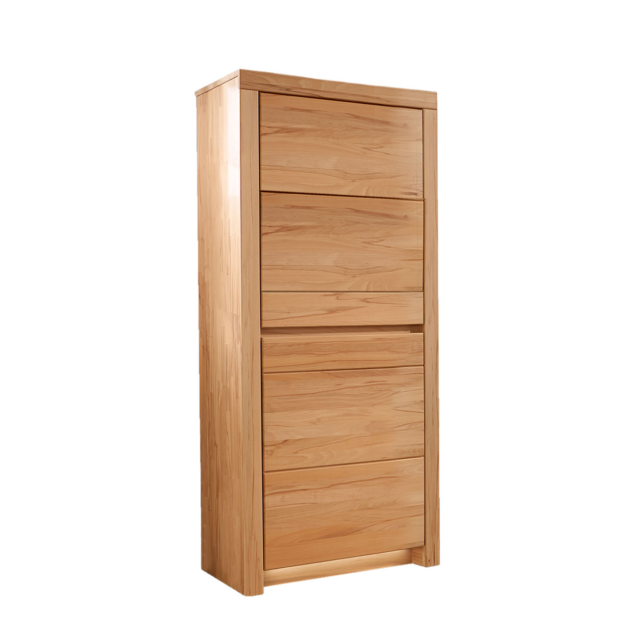 Soleo-3000-Zeilenschrank-47534-freigestellt-Kernbuche SOLEO 3000 schmaler Zeilenschrank Type 4753 in massiver Kernbuch, mit zwei Holztüren, untereinander angelegt, es sind 3 Einlegeböden inklusive.