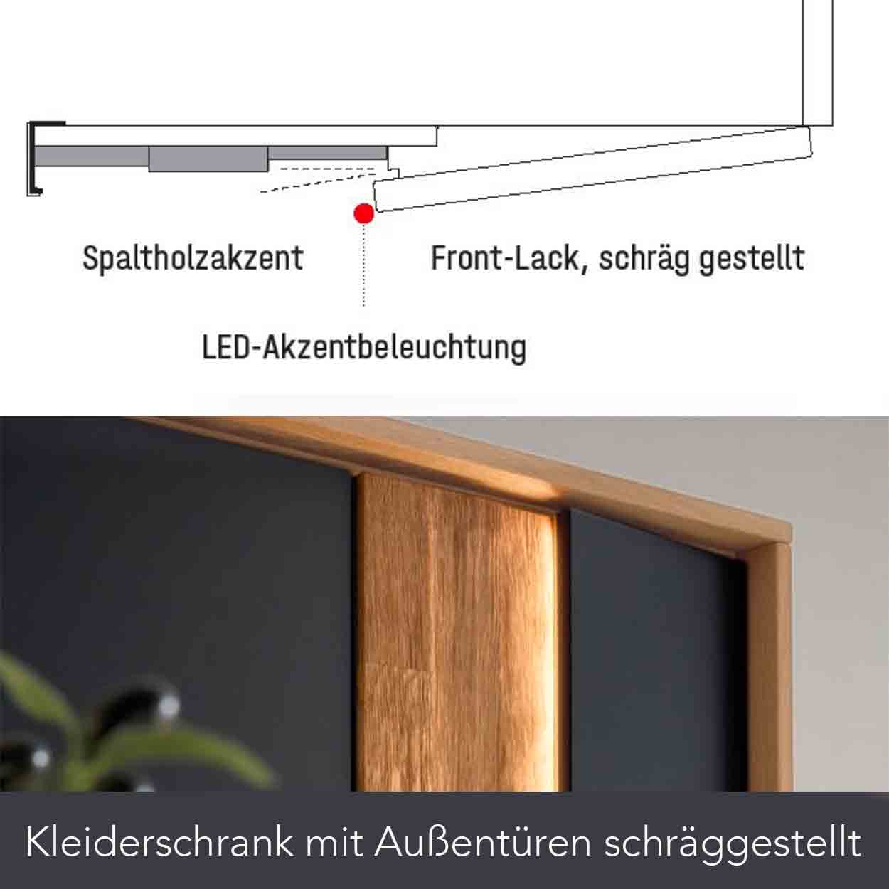 WSL 8800 Kleiderschrank mit Spaltholztür und Lacktüren schräg gestellt