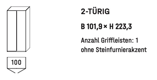 WSM 5100 2-türiger Kleiderschrank ohne Akzent Type 6002 WSM 5100 2-türiger Kleiderschrank Zeichnung B 101,9 cm x H 223,3 cm ohne Akzent