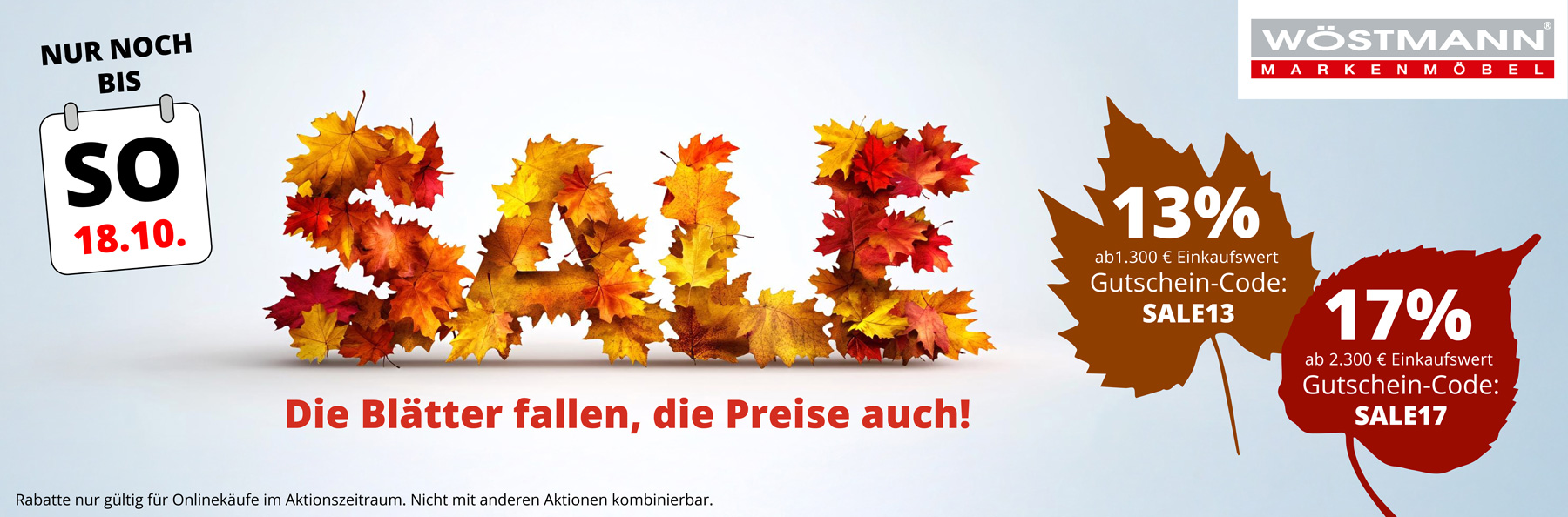 SALE WOCHE – jetzt bis 18.10.2026 sparen! 13% Rabatt ab 1.300€ Einkaufswert mit Gutschein-Code SALE13. 17% Rabatt ab 2.300€ Einkaufswert mit Gutschein-Code SALE17.