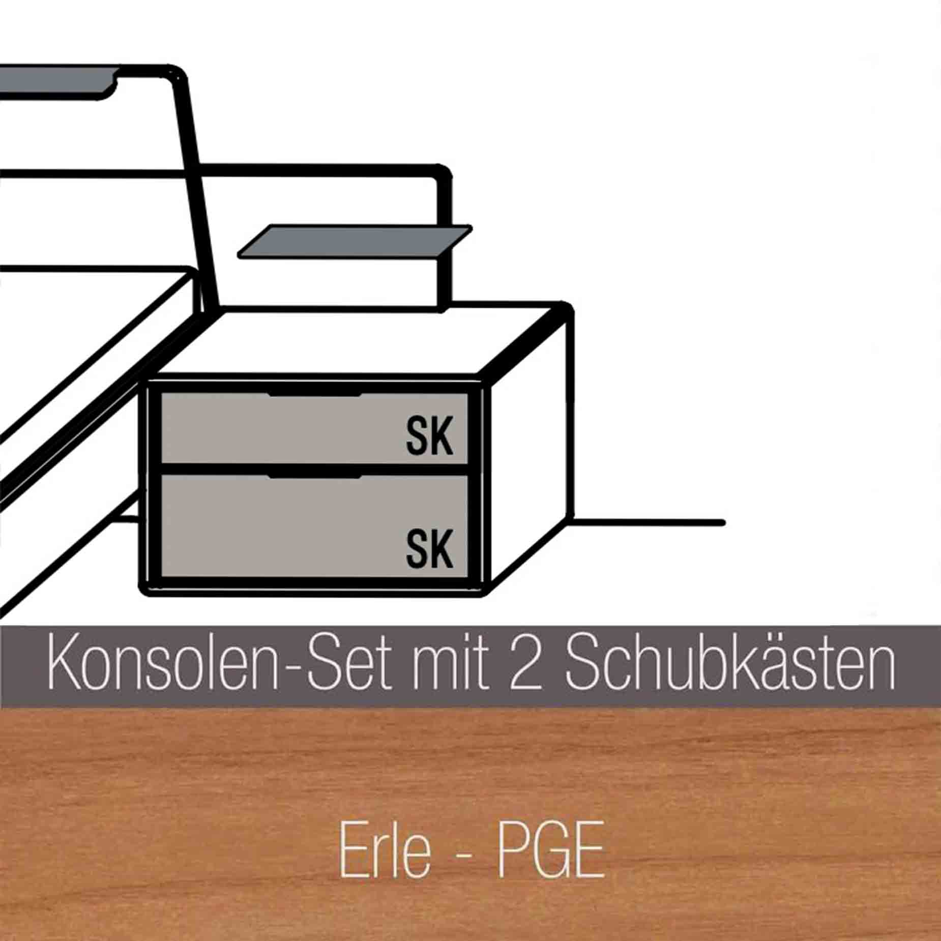 WSM 7100 Schlafzimmer PGE inkl. Konsolen mit 2 Schubkästen optional mit bronzefarbigen Schubkästen