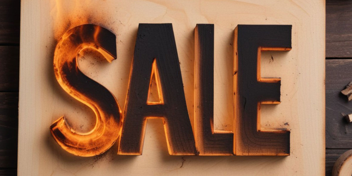 Wöstmann Sale Banner Sale Reduzierte Möbel von Wöstmann, hier finden Sie reduzierte Möbel. Das Wort SALE steht in Großbuchstaben in schwarzer Schrift auf braunen Hintergrund, der anfangs Buchstabe von SALE „S“ wird brennend dargestellt.