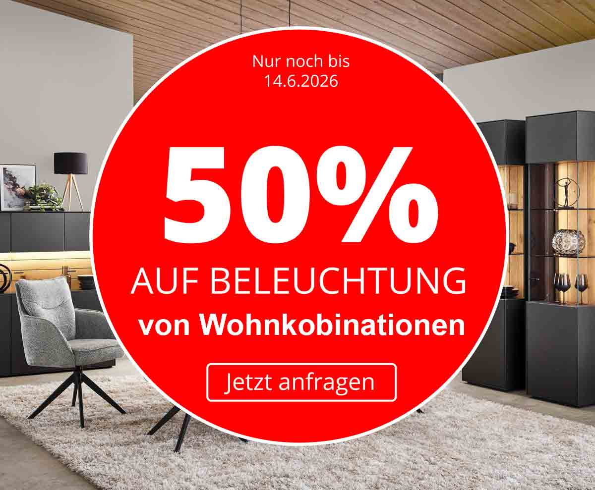 Vorteilsaktion bis zum 14.06.2026 - 50 Prozent auf Beleuchtung von Wohnmöbeln
