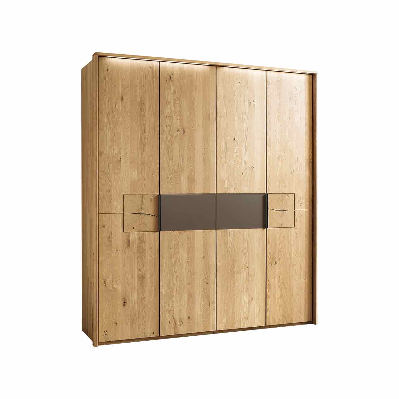 wsm1600_schrank_vz_4_tuerig_freisteller 4-türiger Kleiderschrank, gezeigt mit Hirnholz und Lack Mocca Akzent.