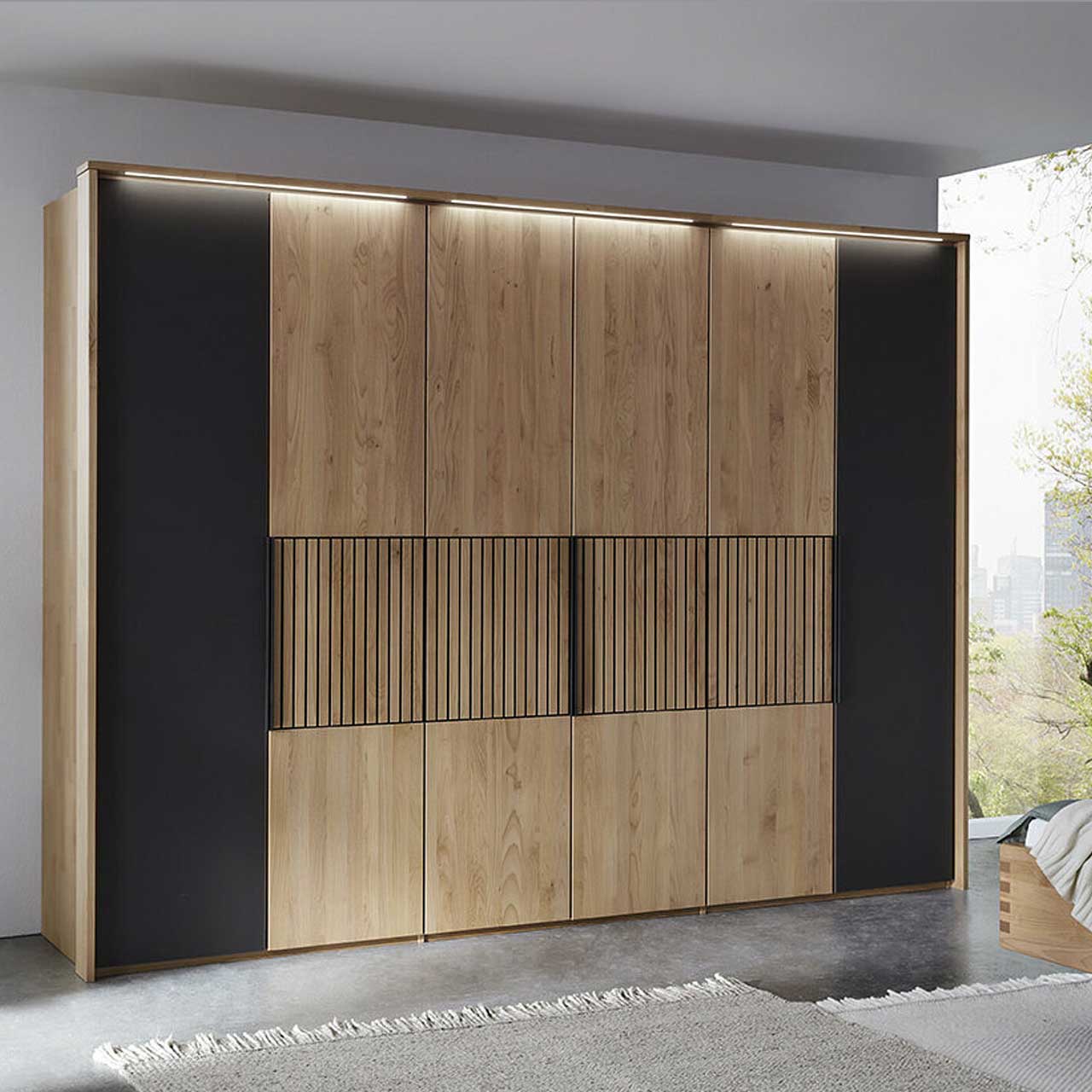 WSM 4400 6-türig Kleiderschrank mit Glas und Lamellen Akzent WSM 4400 6-türig Kleiderschrank mit Glas und Lamellen Akzent B 301,9 x H 223,3 cm