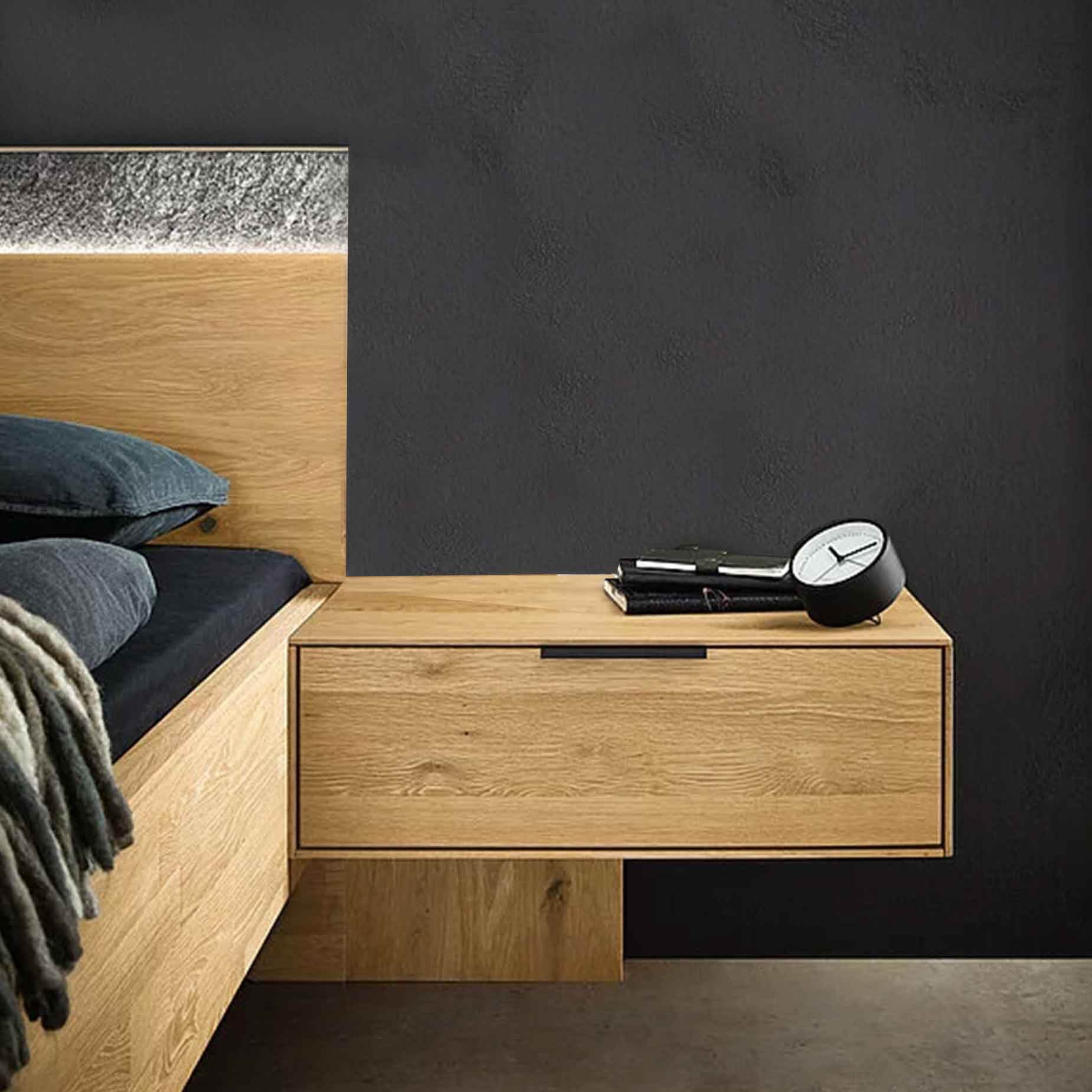 WSM 5100 Konsole mit 1 Schubkasten in Wildeiche rechts vom Bett