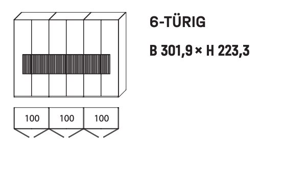 WSM 4400 6-türig Kleiderschrank mit Lamellen Akzent B 301,9 x H 223,3 cm