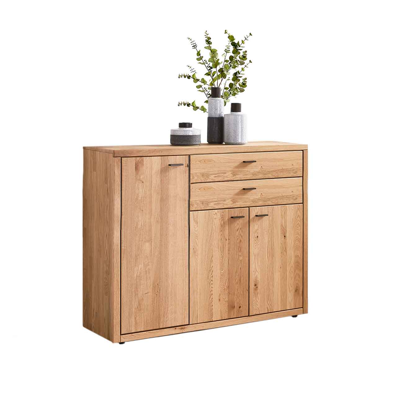 WM 2250 - Highboard 3243 WM 2250 - Highboard 3243 in Wildeiche, eine große Holztür links und zwei Schubkästen und zwei Holztüren unter den Schubkästen.