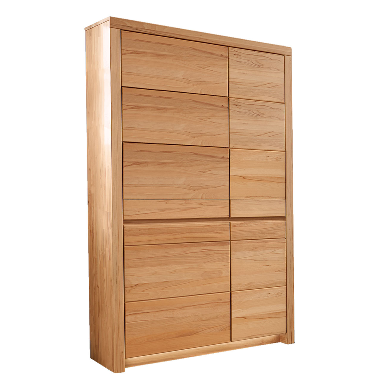 Soleo-3000-Zeilenschrank-5163-freisteller-Kernbuche SOLEO 3000 Zeilenschrank Type 5163 in massiver Kernbuche, mit zwei Holztüren untereinander angelegt, es sind 8 Einlegeböden inklusive.
