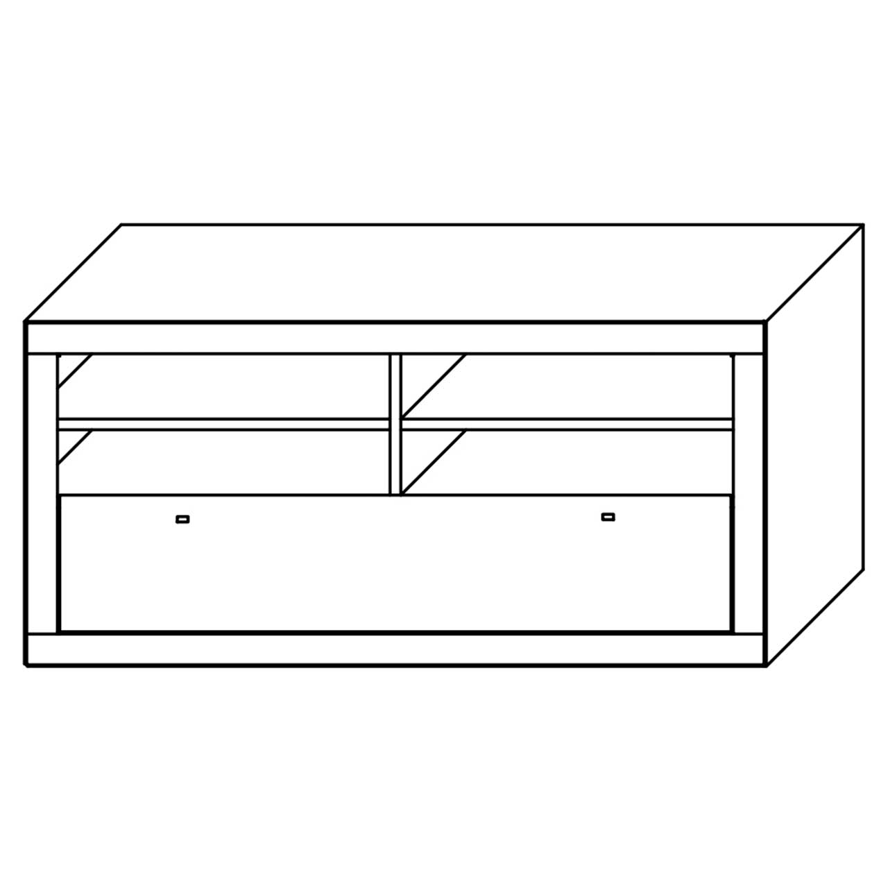 WM-aurum-tv-unterteil-1452-mass Wöstmann Aurum - TV-Unterteil 125, in Wildeiche und vier offenen Fächern, Technische Zeichnung.