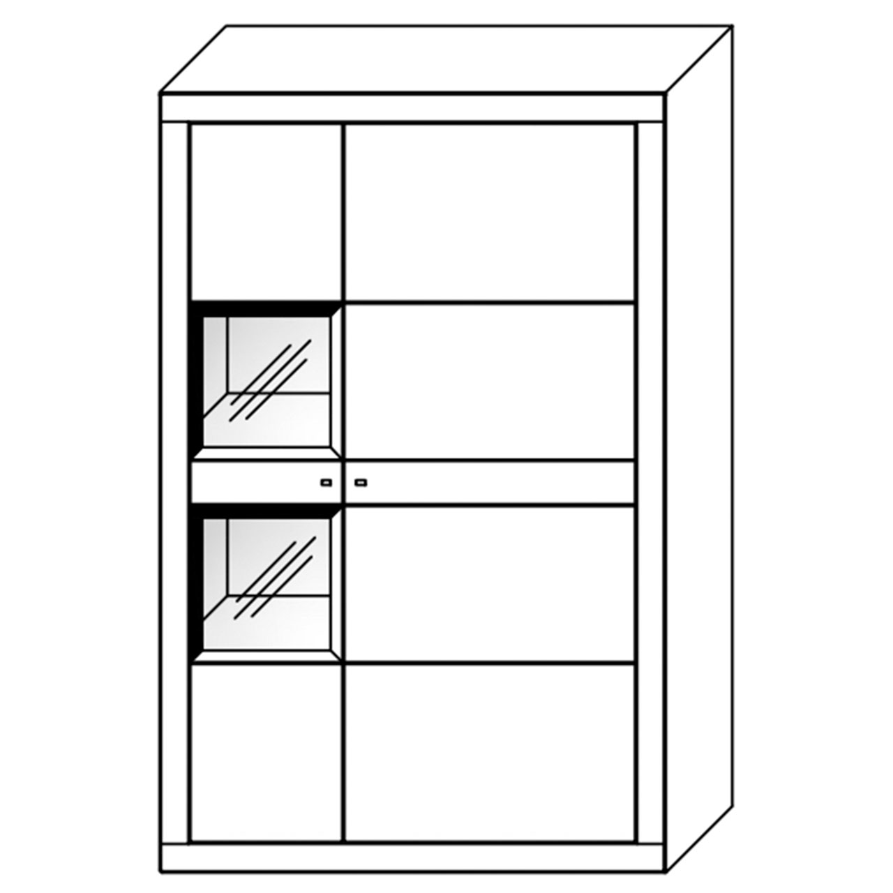 WM-aurum-kombi-schrank-4023-mass WM Aurum Kombinationsschrank, mit zwei Vitrinen Nischen, Techische Zeichnung.