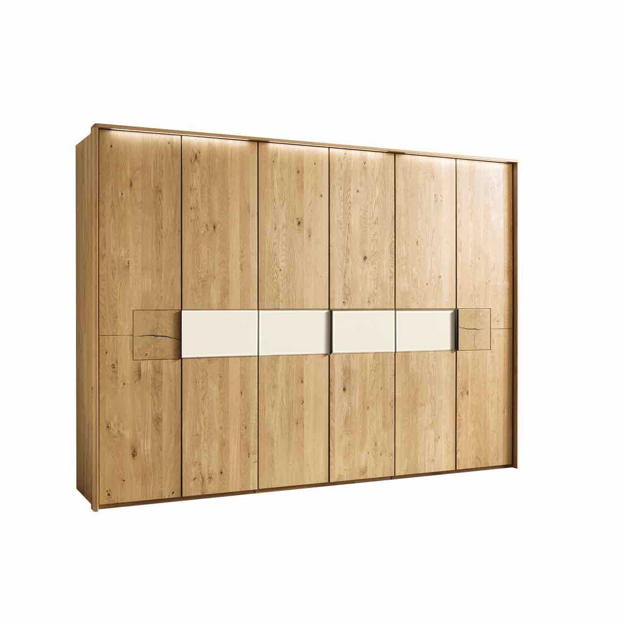 hrank_VZ_6_tuerig_freir_magnolie 6-türiger Kleiderschrank, gezeigt mit Hirnholz und Lack Magnolie Akzent.
