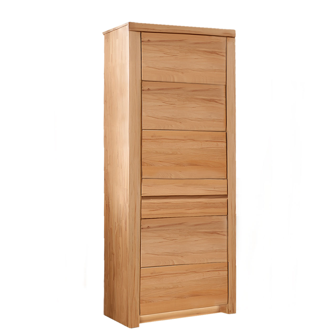 Soleo-3000-Zeilenschrank-57534-freigestellt-Kernbuche SOLEO 3000 schmaler Zeilenschrank Type 5753 in massiver Kernbuche, mit zwei Holztüren untereinander angeordnet.