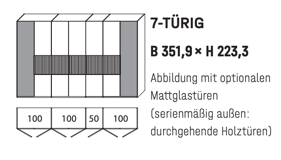 WSM 4400 7-türig Kleiderschrank mit Glas und Lamellen Akzent B 351,9 x H 223,3 cm