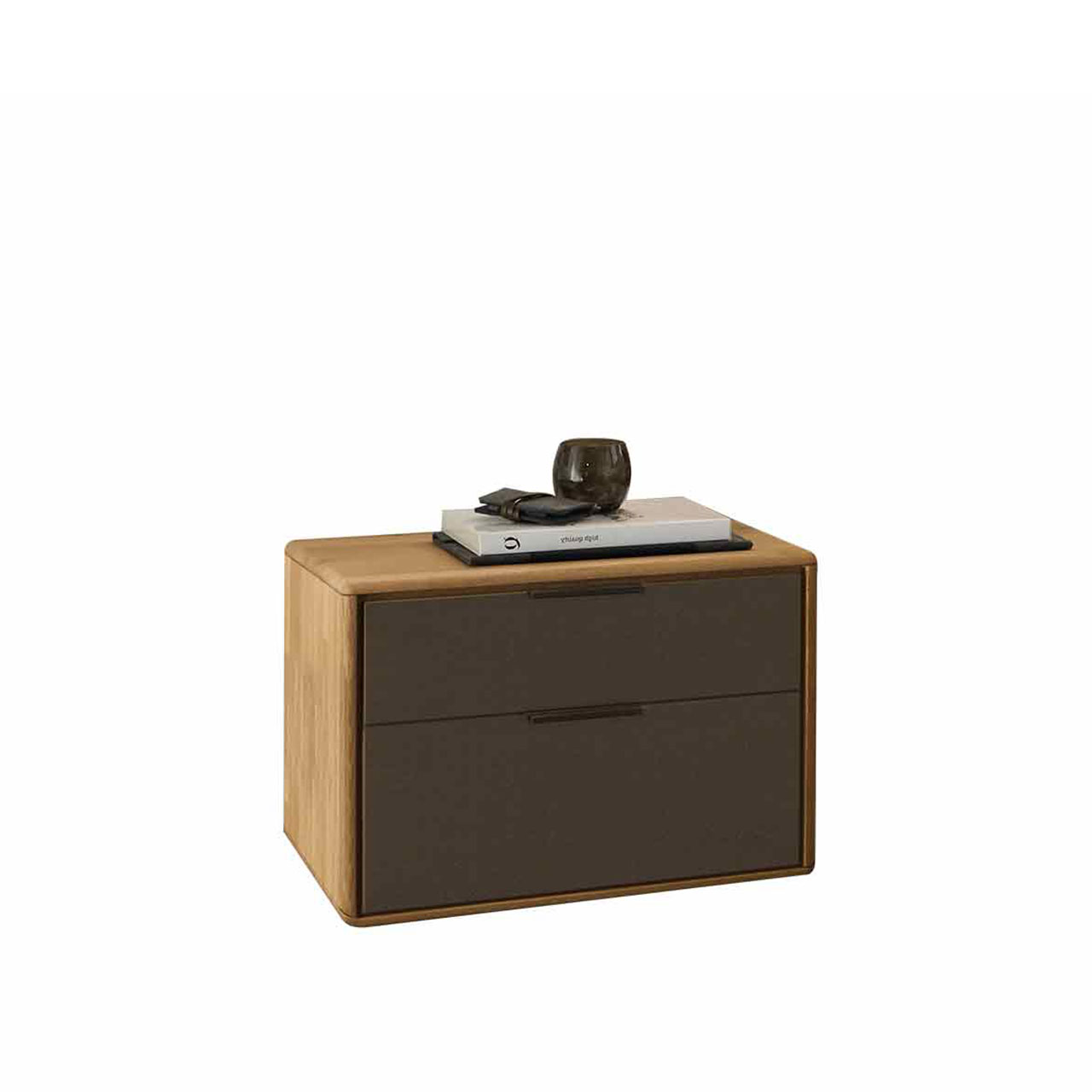 WSM 1600 Konsole 2 Schubkästen Konsole mit 2 Schubkästen, Korpus in Wildeiche und die Front in Lack Mocca Akzent.