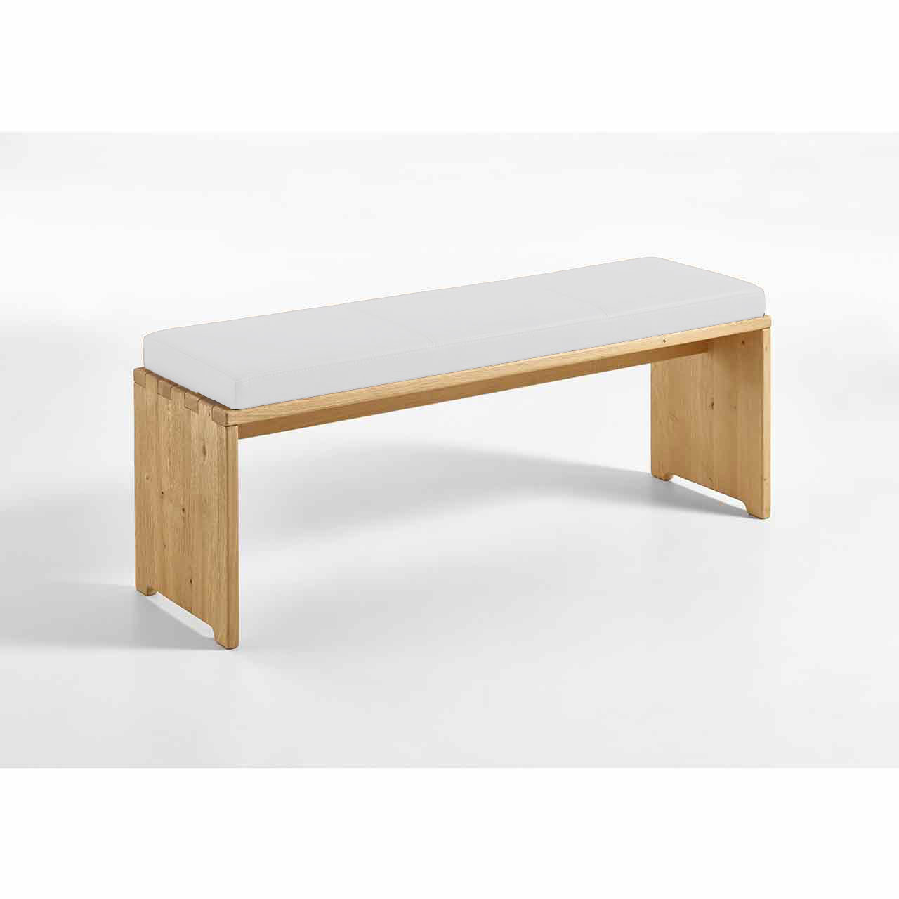 WSM 1600 Sitzbank Wildeiche massiv Holz Sitzbank mit hellen Kunstleder Sitzkissen.