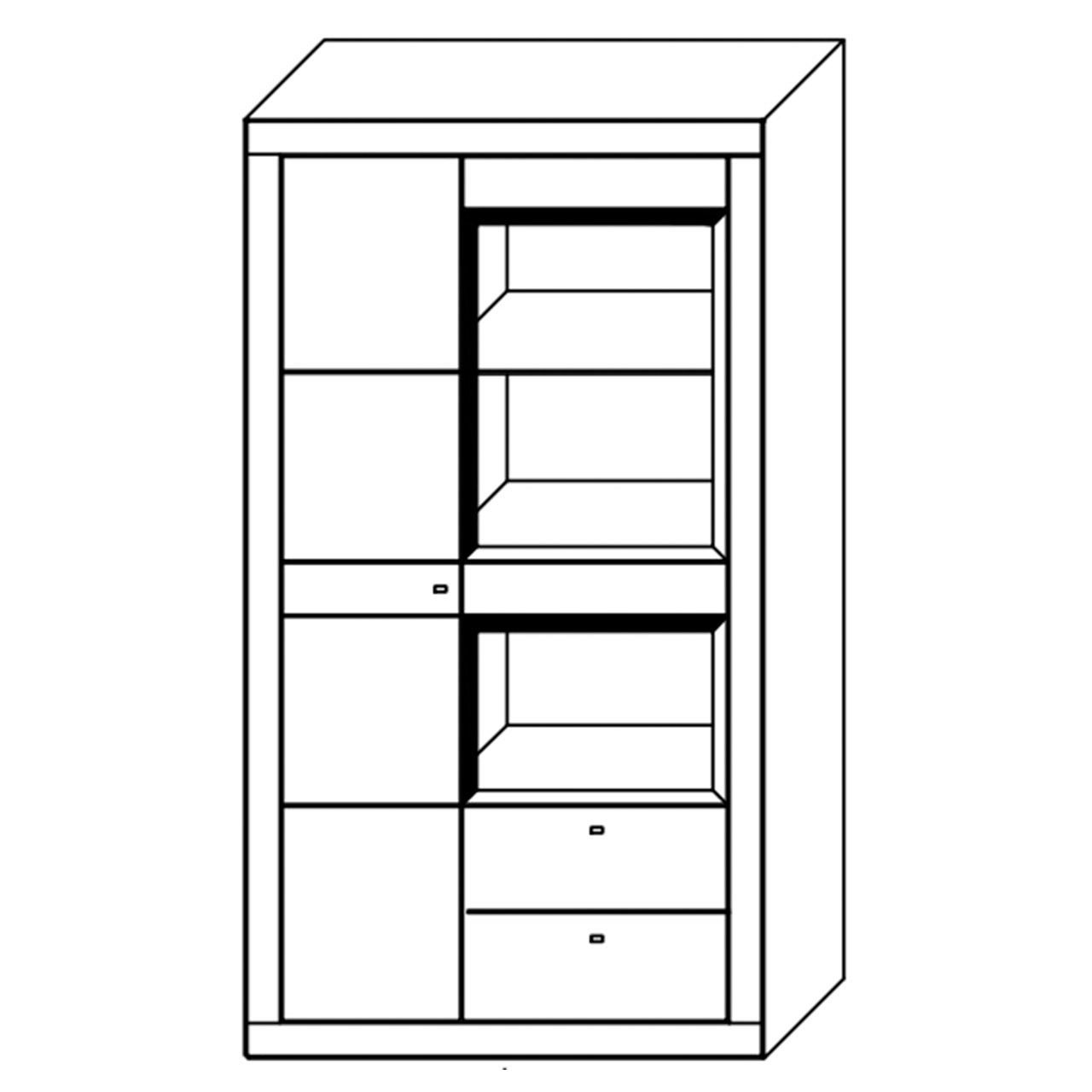 WM-aurum-kombi-schrank-4937-mass WM Aurum Kombinationsschrank, mit zwei Vitrinen Nischen, Technische Zeichnung.