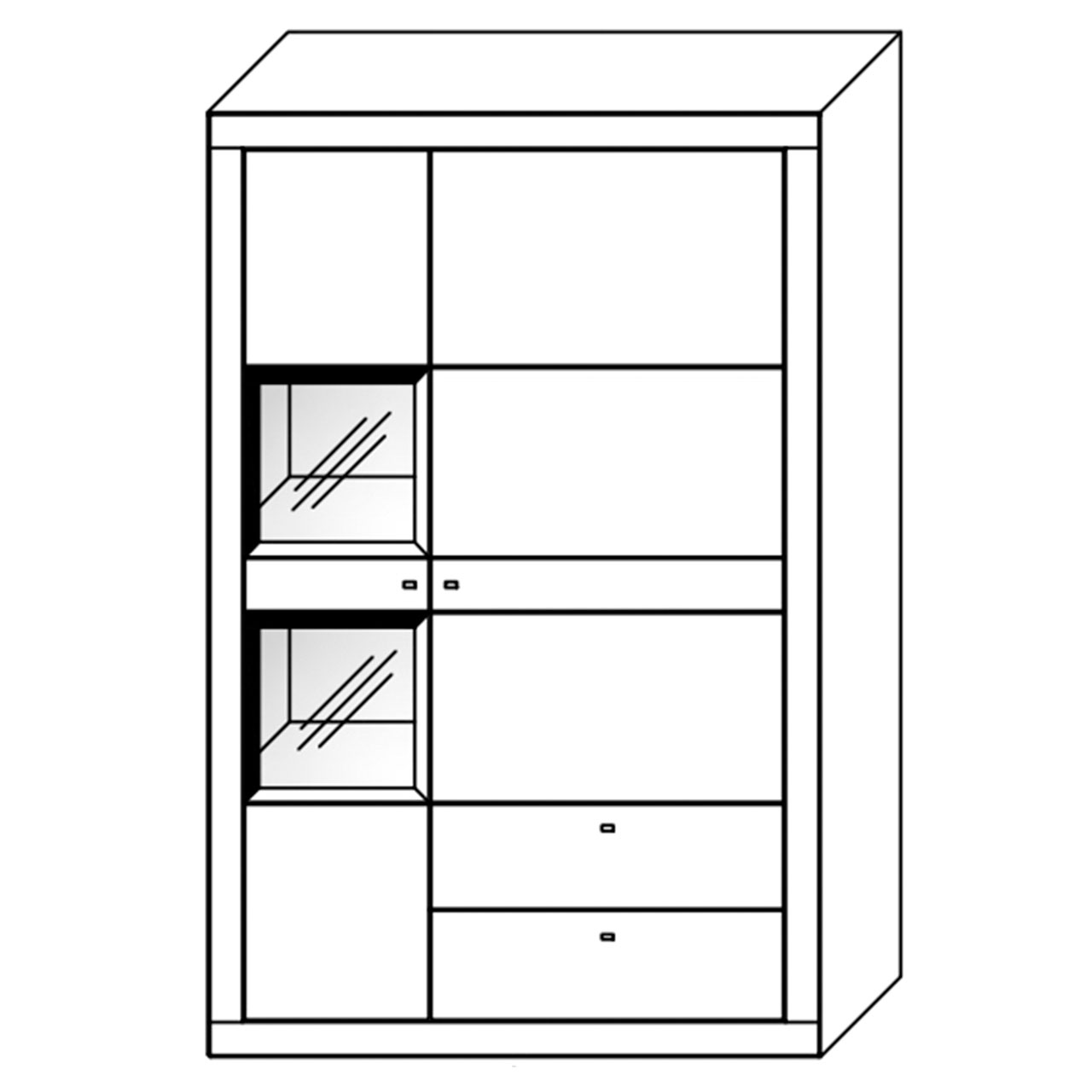 WM-aurum-kombi-schrank-4073-massrJd2tPpErSqth WM Aurum Kombinationsschrank, mit zwei Vitrinen Nischen, Techische Zeichnung.