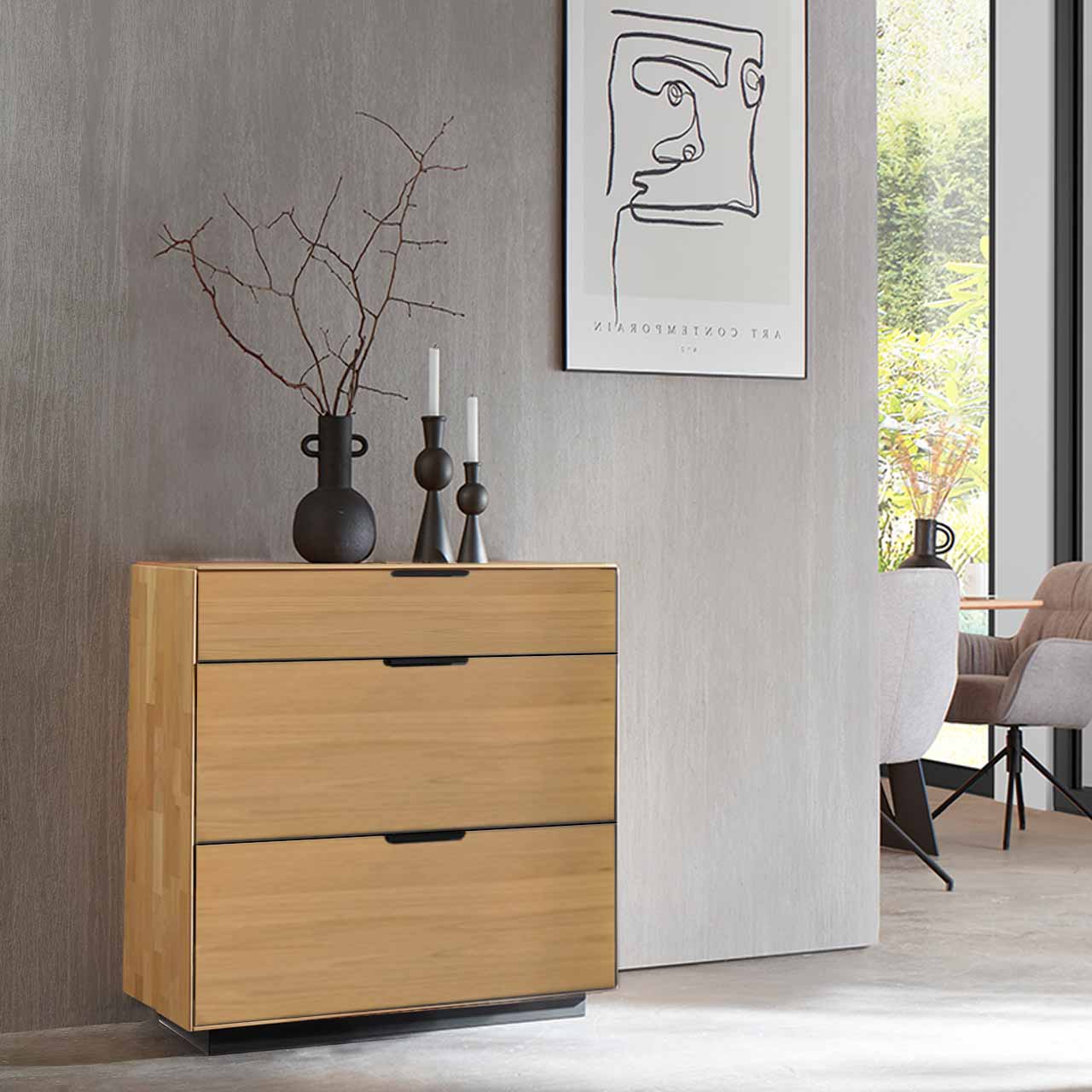 WM2320-Sideboard-2952-Ambiente-Wildeiche WM 2320 Sideboard 2952 in Wildeiche, mit einer Schublade und zwei Auszüge.
