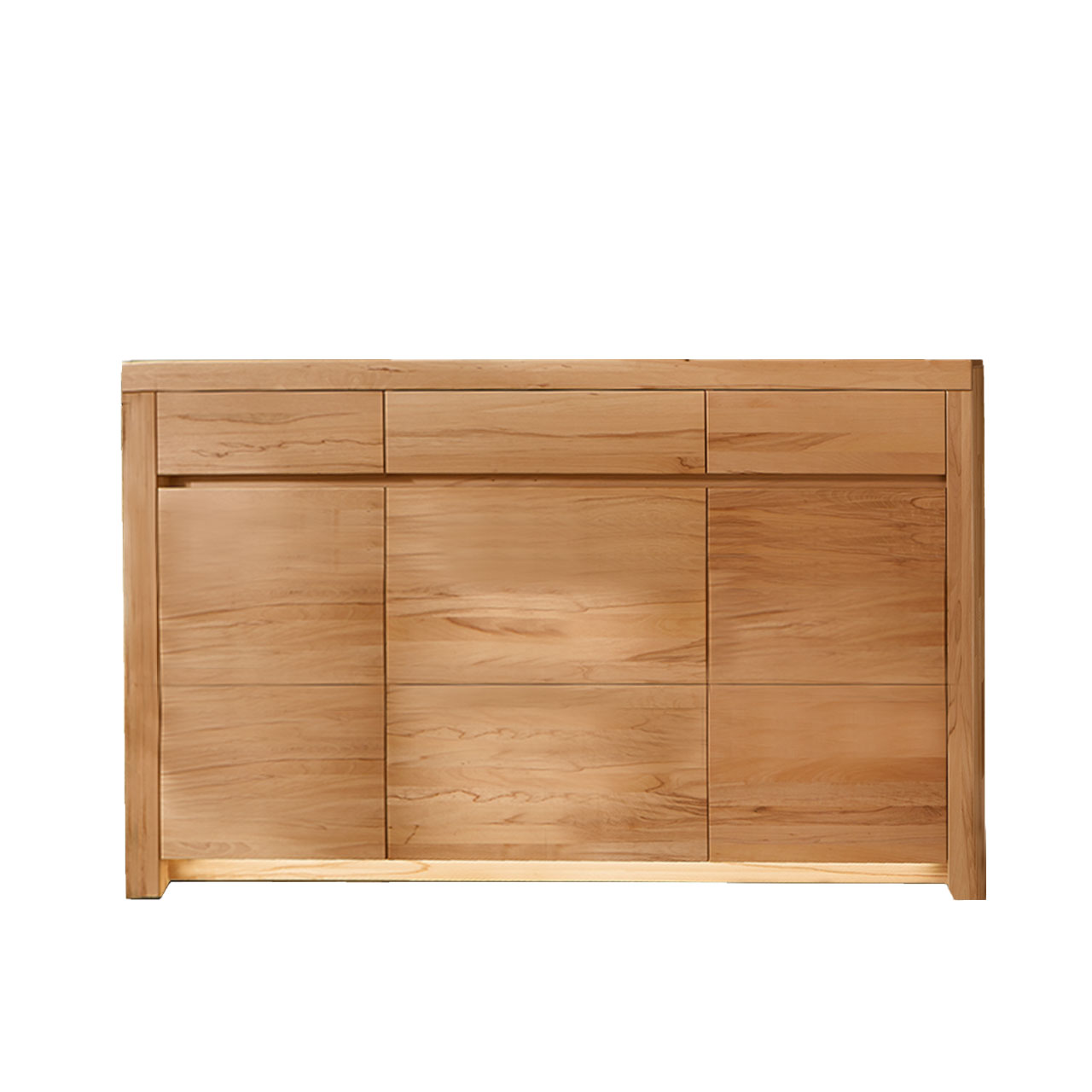 Soleo-3000-Sideboard-2550-freisteller-Kernbuche Sideboard in massiver Kernbuche Type 2550 mit drei Schubkästen und drei Türen, hinter Tür sind 3 Holzböden inklusive.