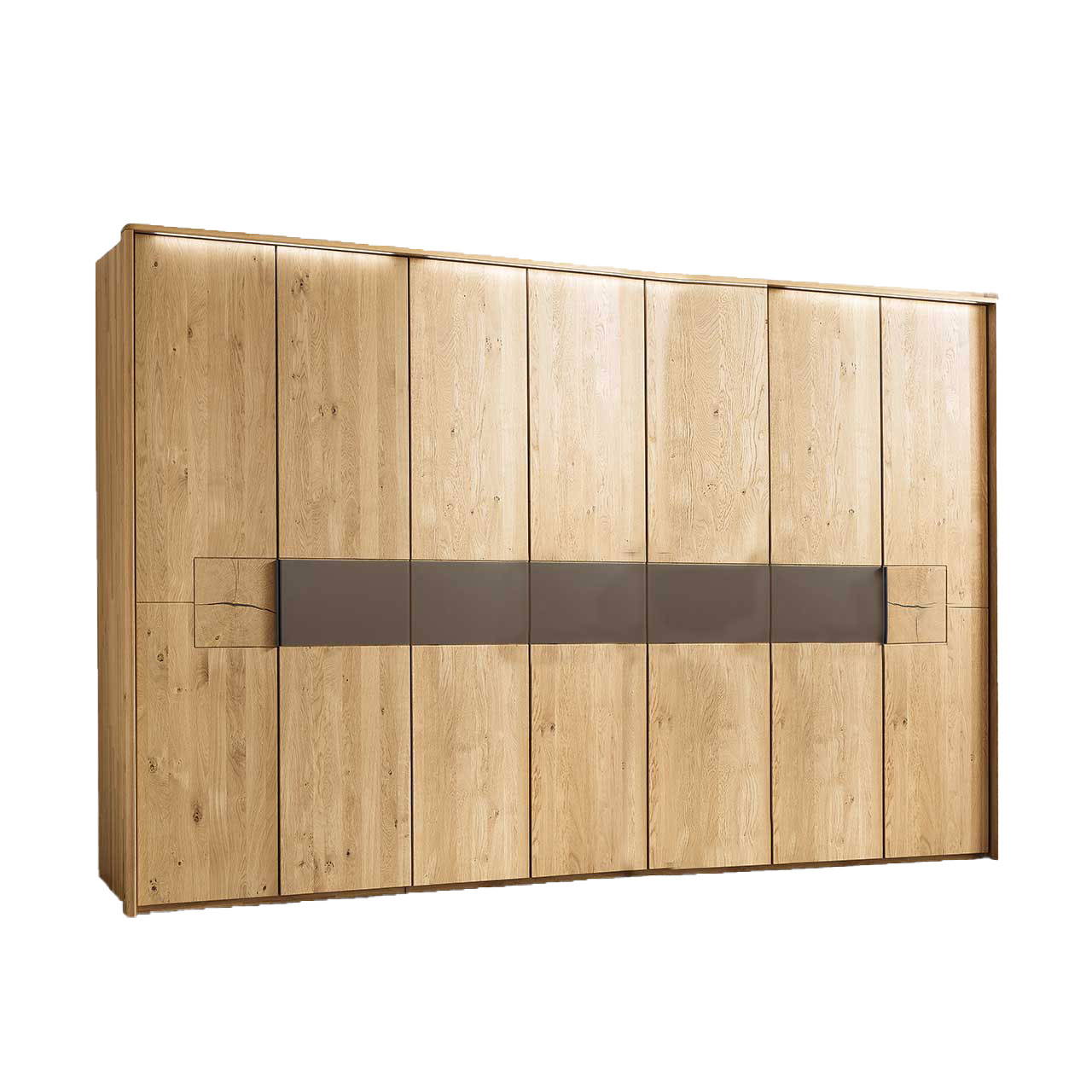 WSM1600_Schrank_VZ_7_tu-rig 7-türiger Kleiderschrank, gezeigt mit Hirnholz und Lack Mocca Akzent.
