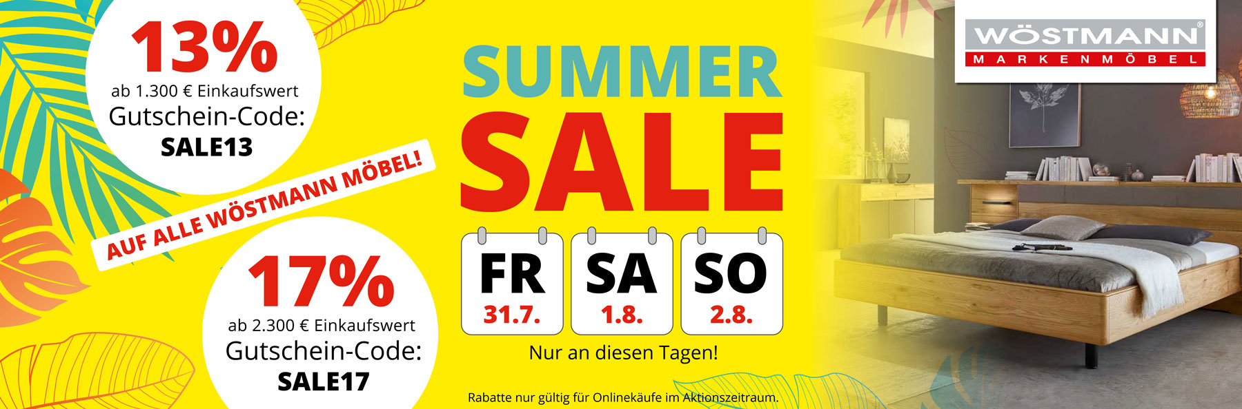 13% ab 1.300 Euro mit Code SALE13, 17% ab 2.300 Euro mit CODE SALE17