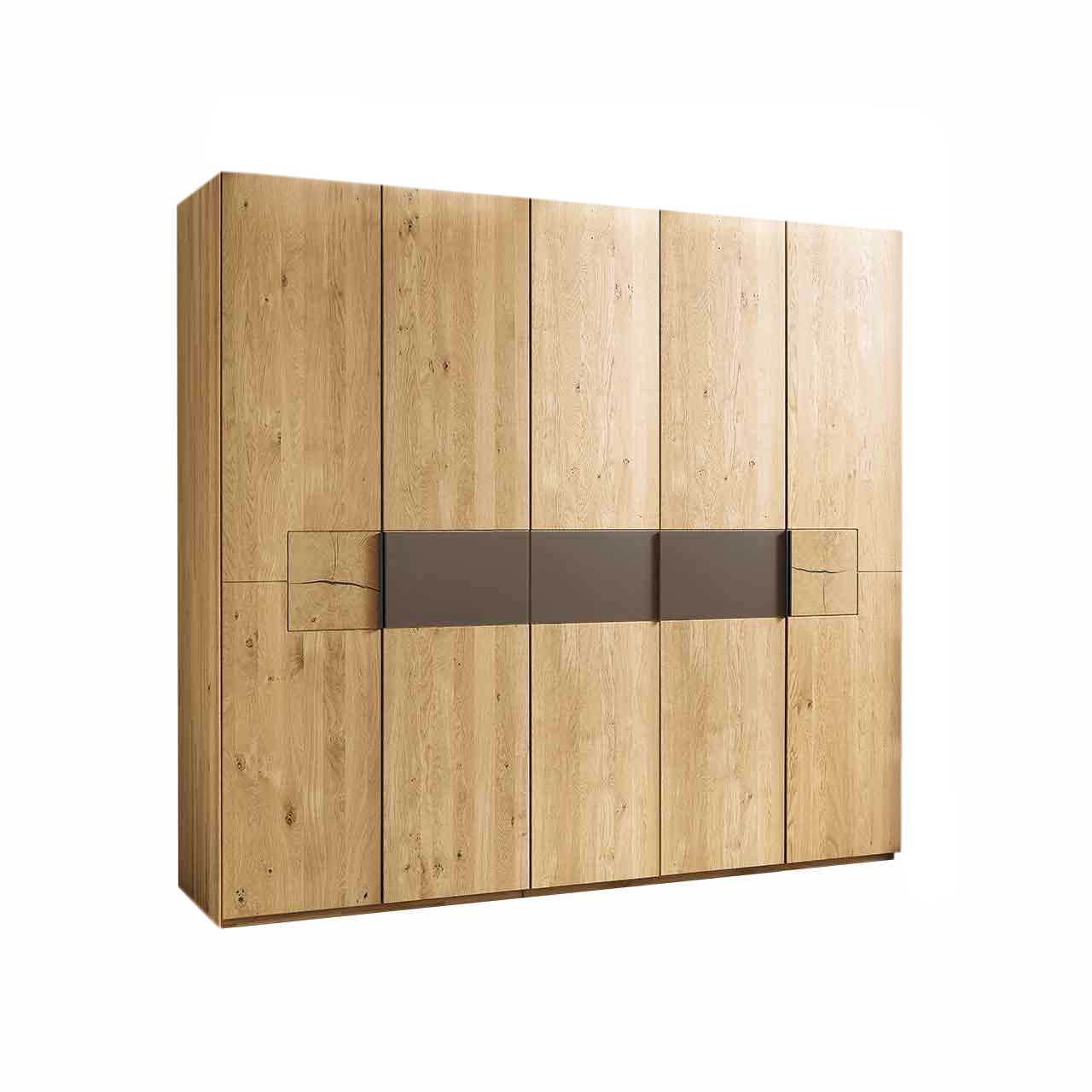 WSM1600_Schrank_5_tuerig 5-türiger Kleiderschrank, gezeigt mit Hirnholz und Lack Mocca Akzent.