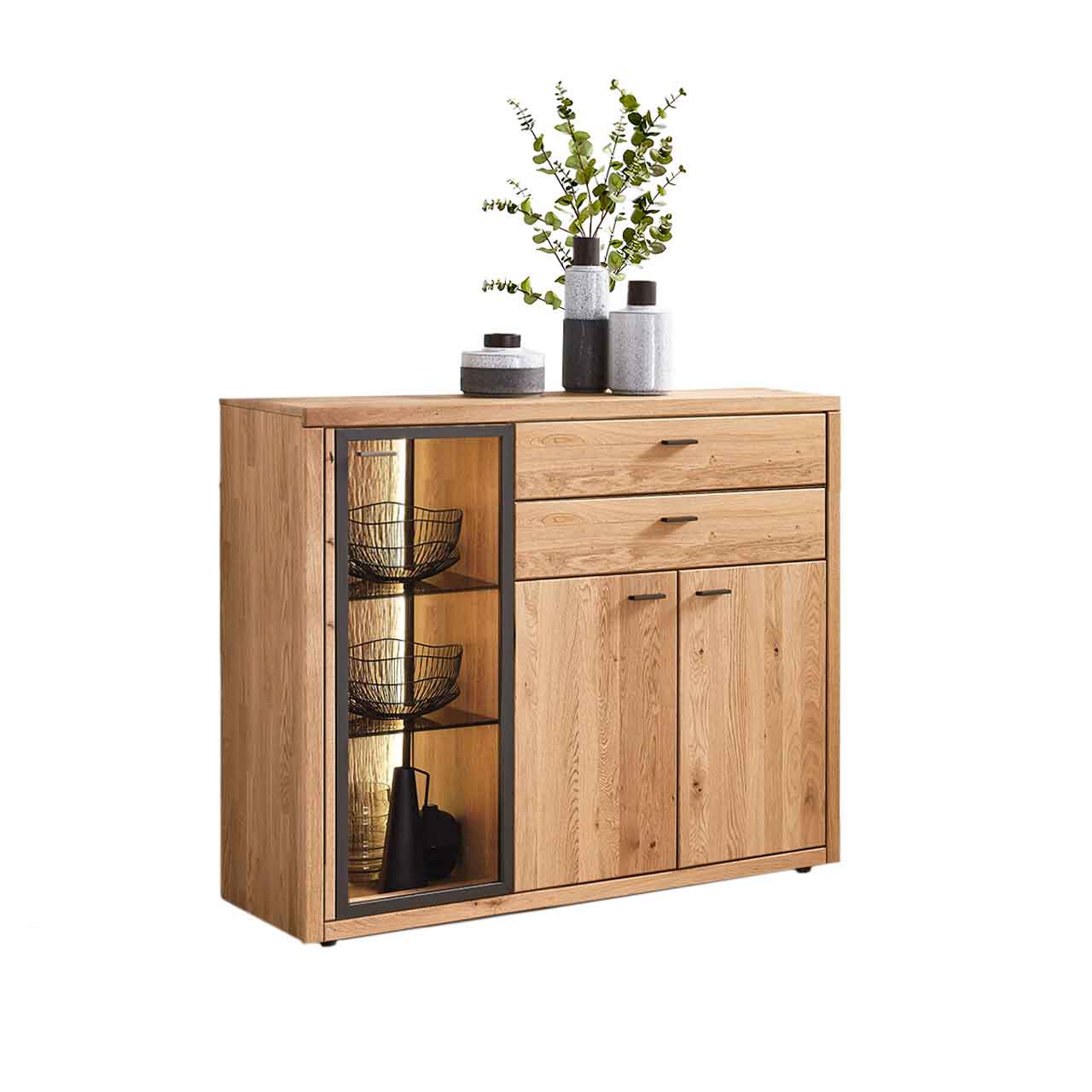 WM 2250 - Highboard 3244 WM 2250 - Highboard 3244 mit Vitrinenfach und zwei Schubkästen und zwei Holztüren.