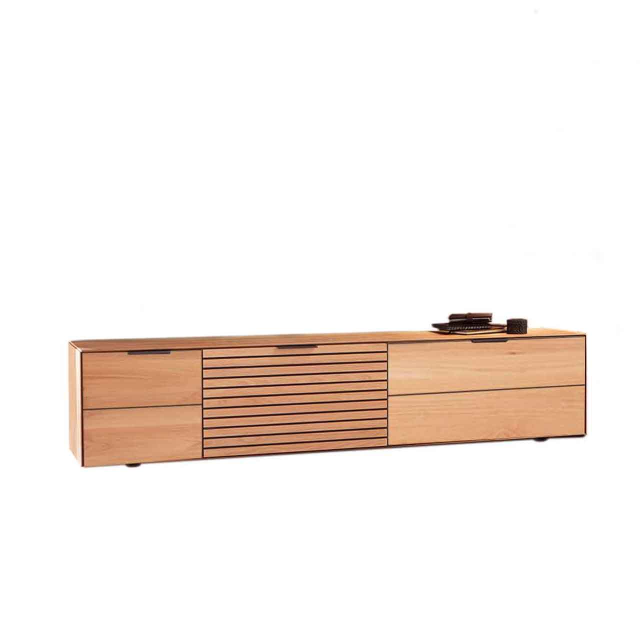 WM2320-Lowboard-1153-Erle-Gleiter WM 2320 - Lowboard 1153 mit Lamellen und Gleiter in Erle.